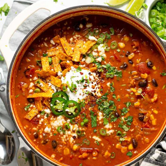 Vegan Lentil Tortilla Soup