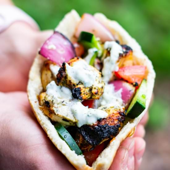 Chicken Souvlaki Pita with Tzatziki