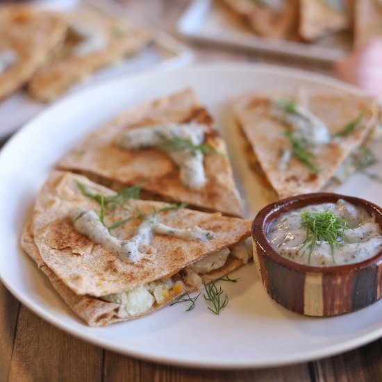 Pierogi quesadillas