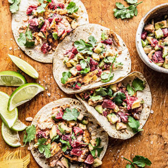 SALMON TACOS WITH CITRUS SALSA