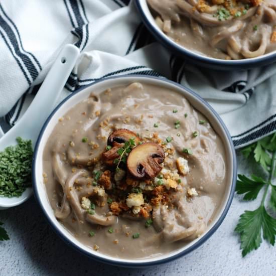 Cream of Mushroom Udon Soup