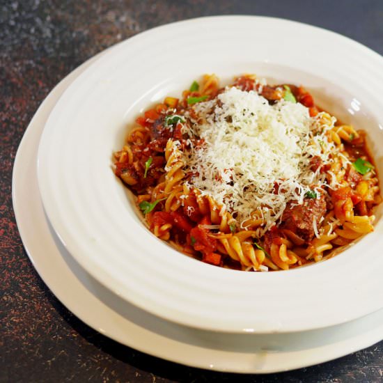 Vegetarian Spicy Sausage Pasta