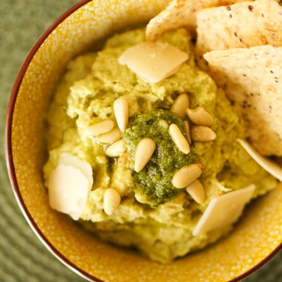 Creamy Basil Pesto Hummus Recipe