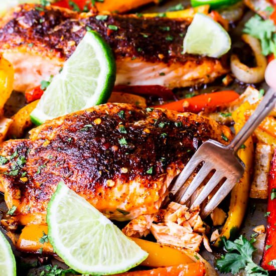 Sheet Pan Salmon Fajitas