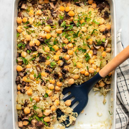 Dump & Bake Chickpea Rice Casserole