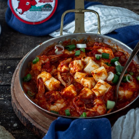 Greek shrimp saganaki with cheese