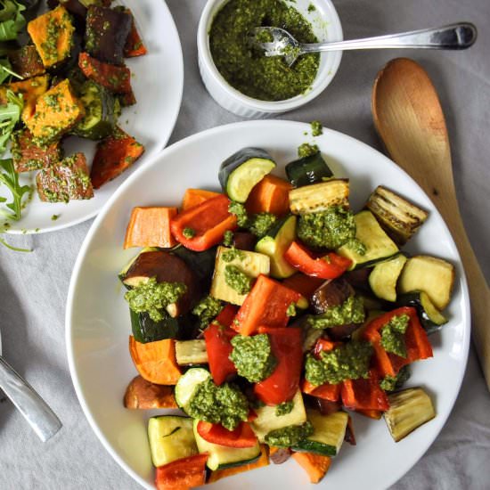 Chunky Pesto Roasted Veggies