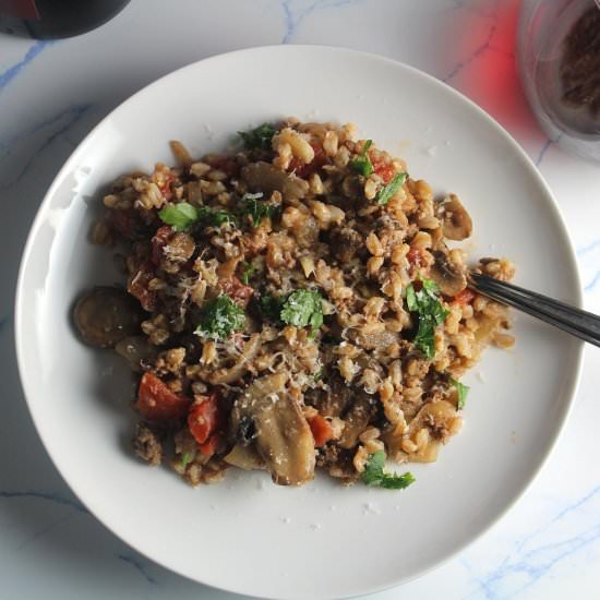 Mushroom Farro with Ground Beef