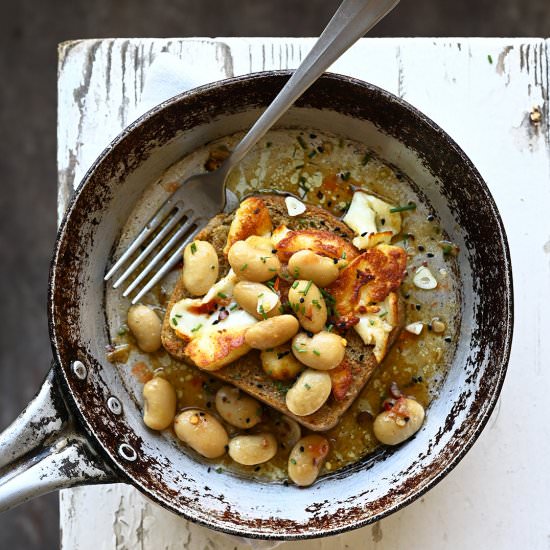 Spicy miso white beans on toast