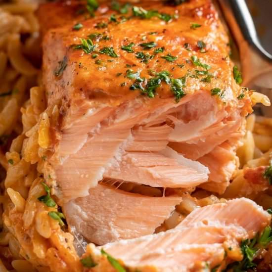 Roasted Salmon with Orzo