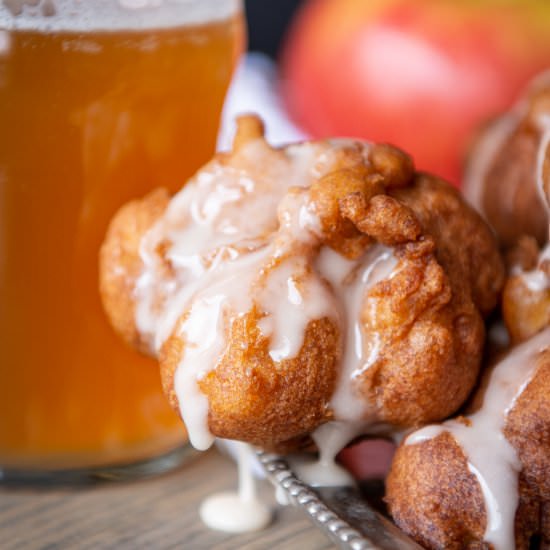 Beer Apple Fritters with Vanilla Glaze