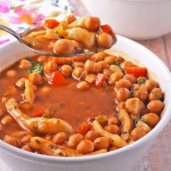chickpea soup with vegan noodles