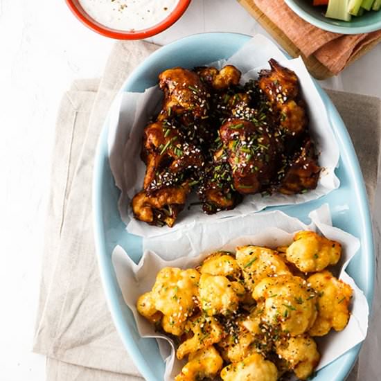 Baked Cauliflower Wings, Two Ways