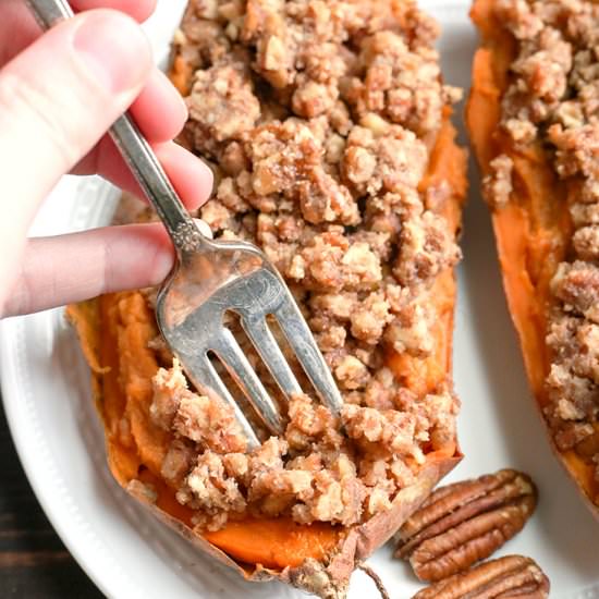 Pecan Pie Twice Baked Sweet Potato