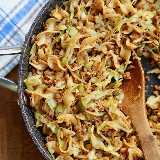 Cabbage & Noodles with Vegan Bacon