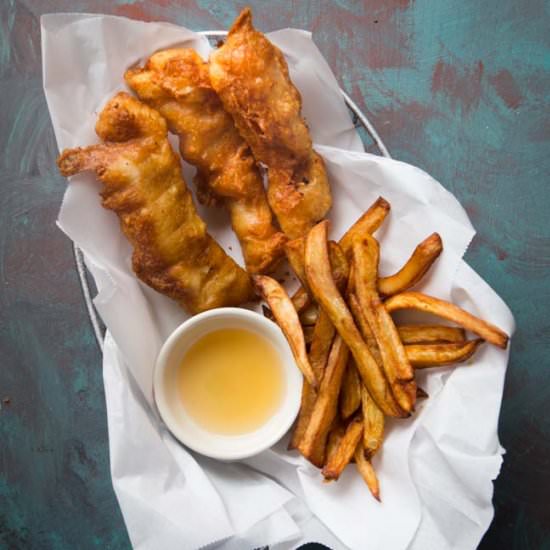 Beer-battered fish and chips