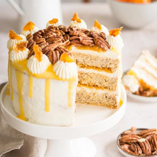 Pecan cream cake with orange curd