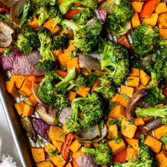 Warm Curry Roasted Sheet Pan Salad
