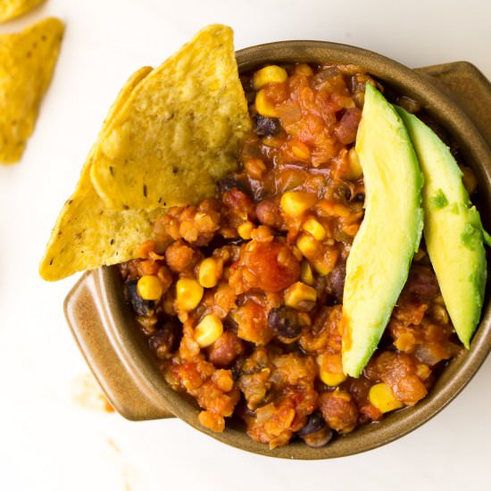 Vegan Slow Cooker Lentil Chilli