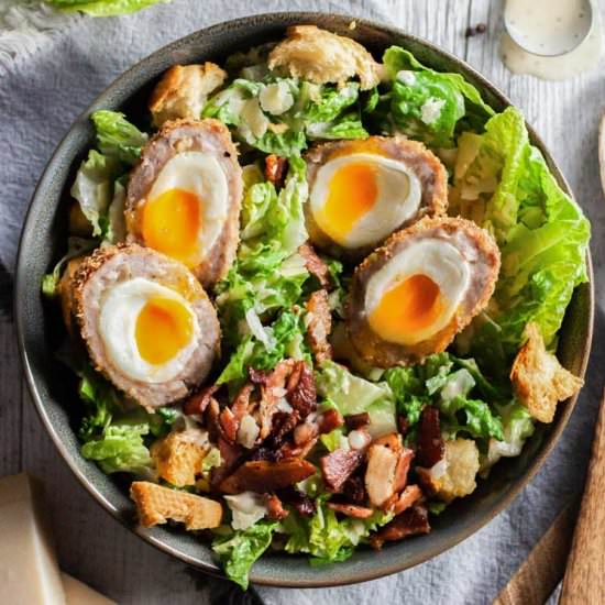 Caesar salad with Scotch Eggs