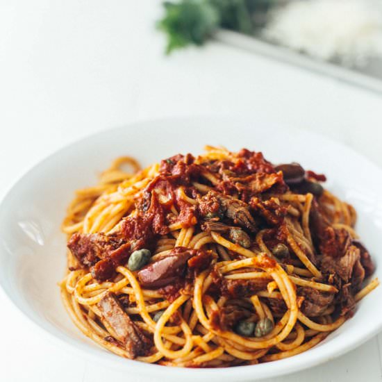 Slow Cooker Puttanesca with Beef