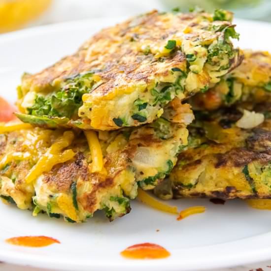 Simple Cheesy Zucchini Kale Fritter