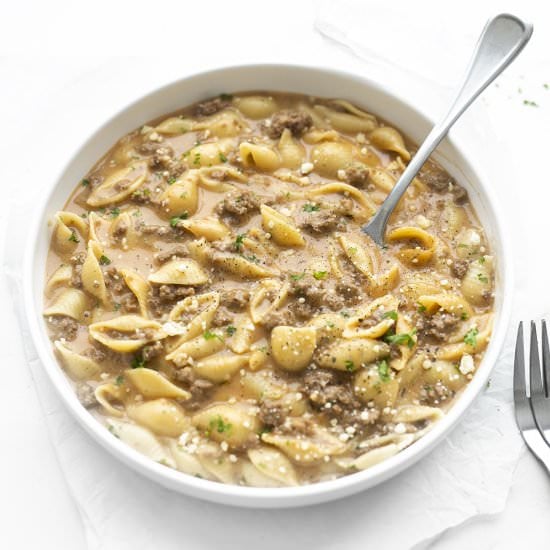 Cheeseburger Shells and Cheese