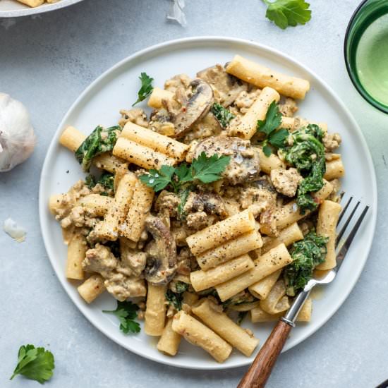 Cashew Cream Mushroom Kale Pasta