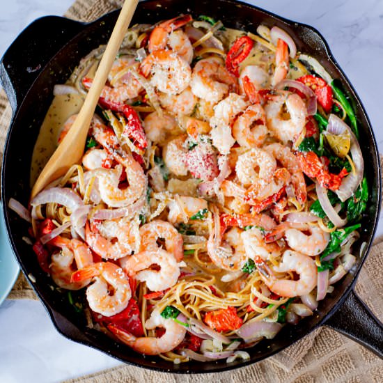 Roasted Pepper Shrimp Florentine