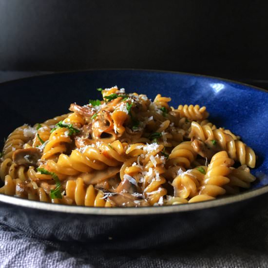 Fusilli & a creamy mushroom sauce