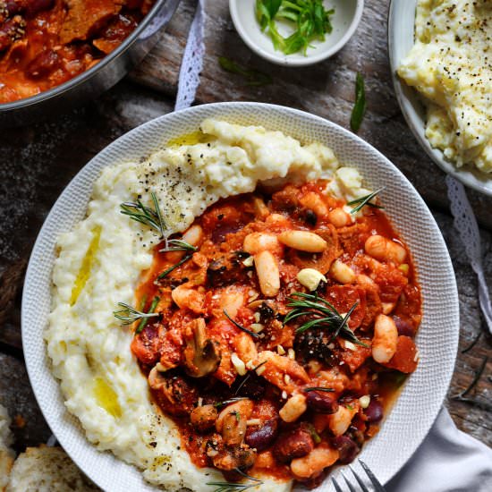 Vegan Purée, Mushrooms, Beans Ragu