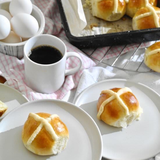 coconut pomelo hot cross buns