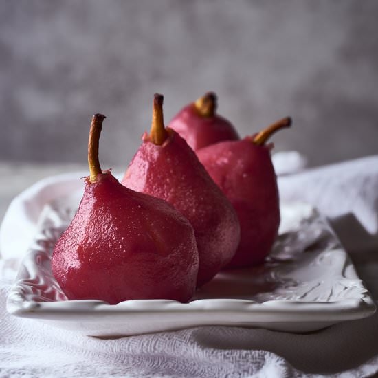 Poached Pears in Red Wine