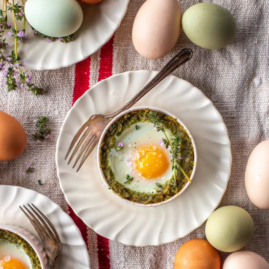Baked Eggs Rockefeller