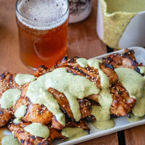 Grilled Harissa Sesame Beer Chicken