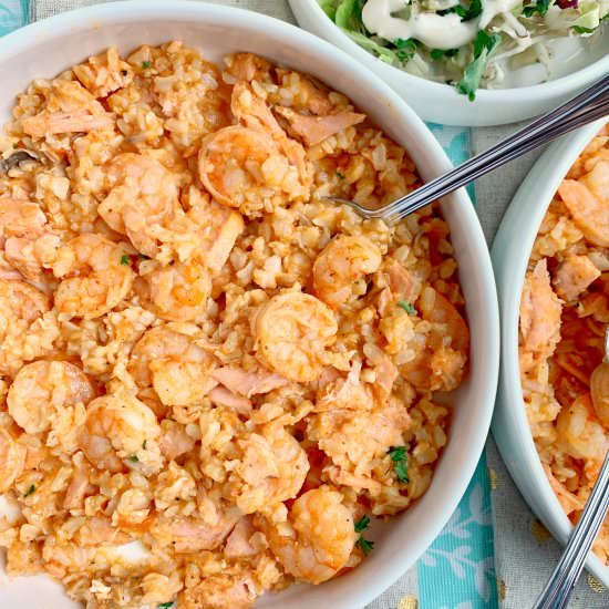 Shrimp, Salmon, and Rice