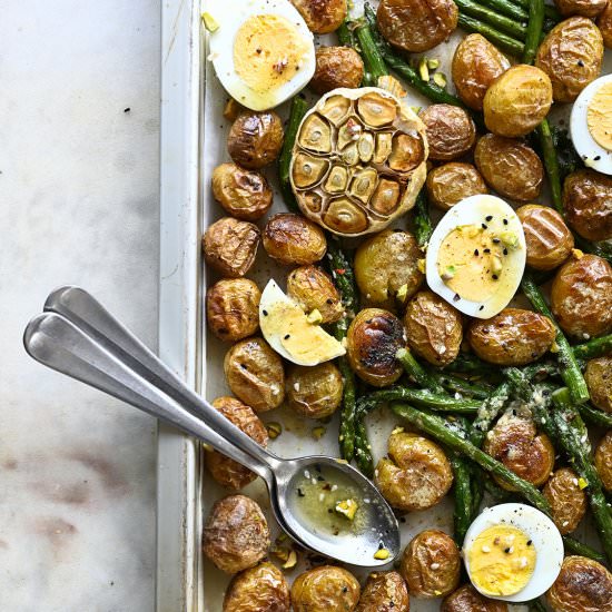 Roasted potato and asparagus salad