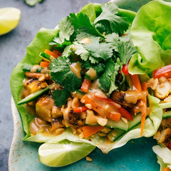 Peanut Chicken Lettuce Wraps