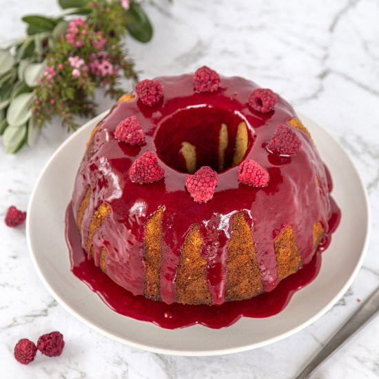 Coconut Cake with Raspberry Glaze