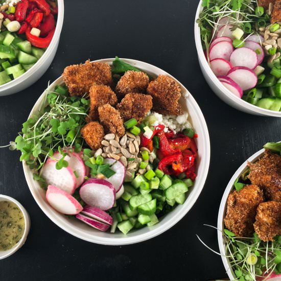 Baked Popcorn Chicken Salad Bowl