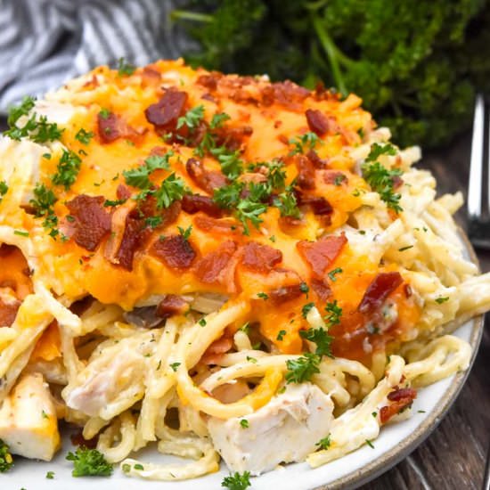 Crack Chicken Spaghetti Bake