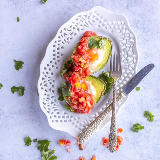 Baked Eggs in Avocado with Salsa
