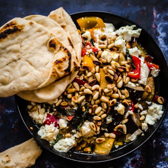 Roast vegetables with feta and pin