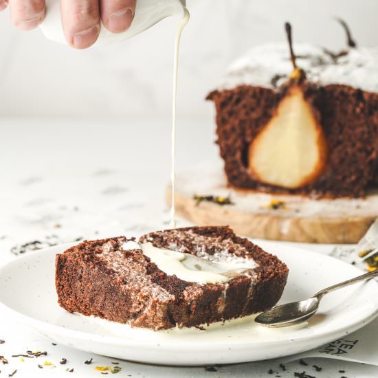 Poached Pear Chocolate Loaf Cake