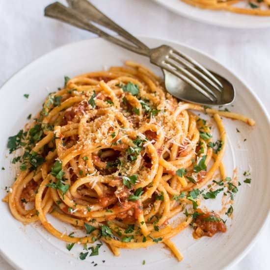 Bucatini with Anchovy Tomato Sauce