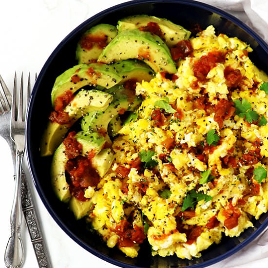 Spicy Avocado Scrambled Eggs