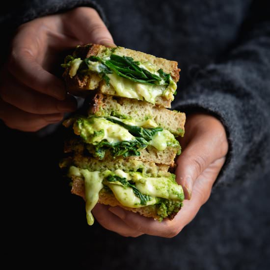 Gluten free sourdough pesto toastie