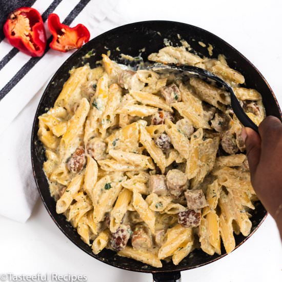 Creamy Caribbean Sausage Pasta
