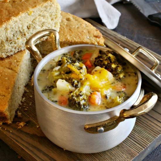 Broccoli & Cheddar Stew w/Cornbread