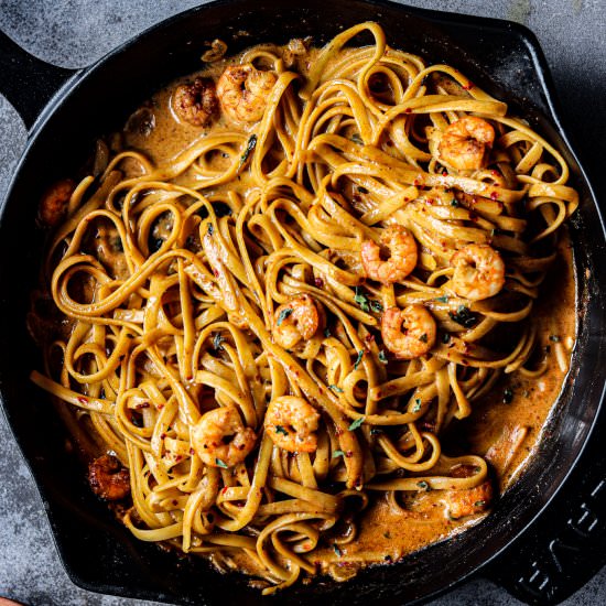 One Skillet Thai Shrimp Linguine